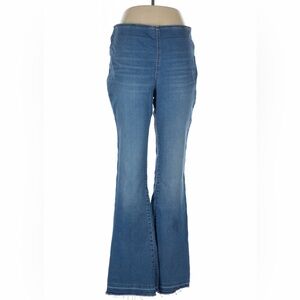 (SOLD) Blue Denim Flare Jeans with Fraying Bell Bottoms Flared Pants Stretch